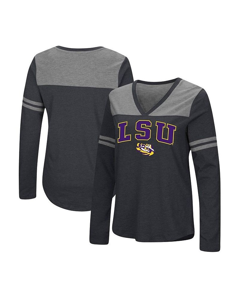 Women's Black LSU Tigers Core Heritage Arch Logo V-Neck Long Sleeve T-shirt Black $19.80 Tops