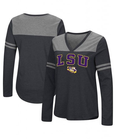 Women's Black LSU Tigers Core Heritage Arch Logo V-Neck Long Sleeve T-shirt Black $19.80 Tops