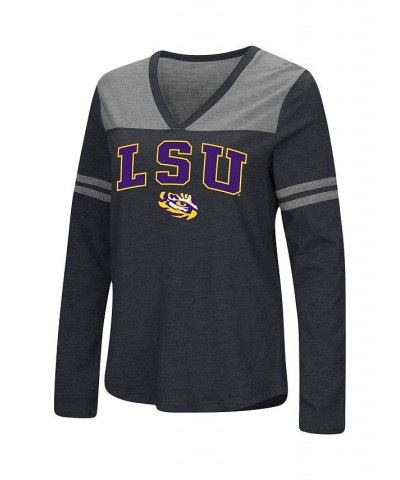 Women's Black LSU Tigers Core Heritage Arch Logo V-Neck Long Sleeve T-shirt Black $19.80 Tops