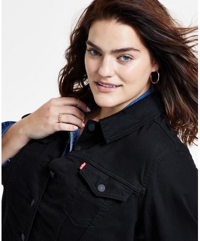 Plus Size Button-Down Original Denim Trucker Jacket Black And Black $43.20 Jackets