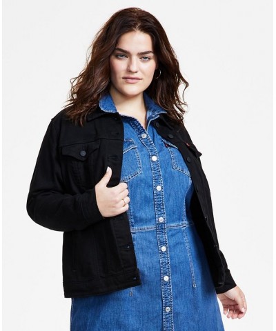 Plus Size Button-Down Original Denim Trucker Jacket Black And Black $43.20 Jackets