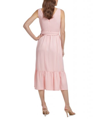 Women's V-Neck Sleeveless Ruffled-Hem Midi Dress Cream/Pink $53.28 Dresses