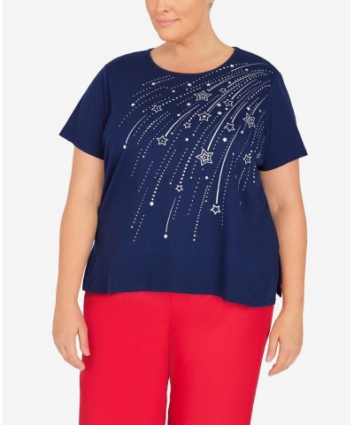 Plus Size Shooting Stars Short Sleeves T-shirt Blue $38.22 Tops