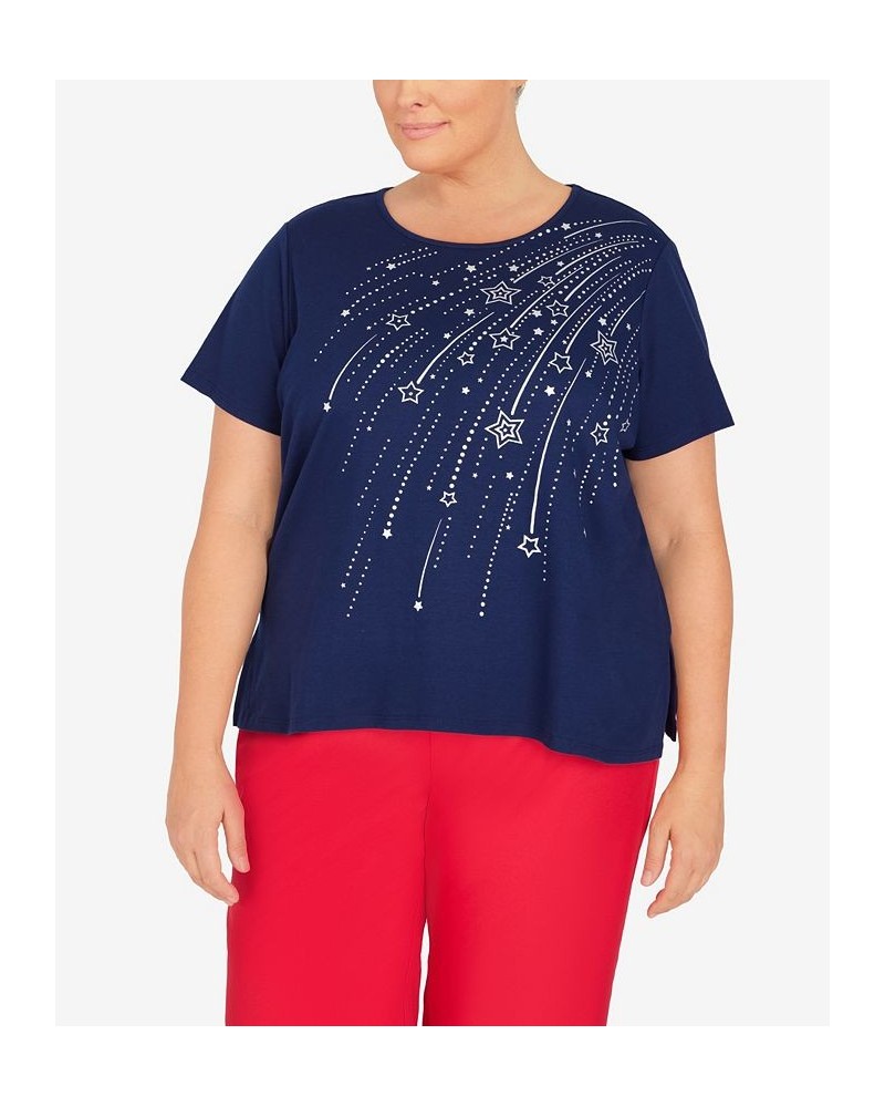 Plus Size Shooting Stars Short Sleeves T-shirt Blue $38.22 Tops