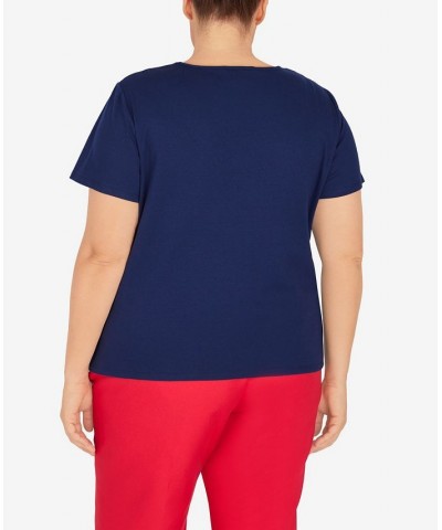 Plus Size Shooting Stars Short Sleeves T-shirt Blue $38.22 Tops