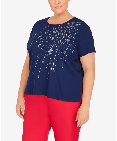 Plus Size Shooting Stars Short Sleeves T-shirt Blue $38.22 Tops