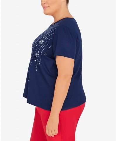 Plus Size Shooting Stars Short Sleeves T-shirt Blue $38.22 Tops