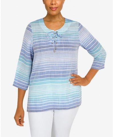 Petite Set Sail Lace Up Stripe Woven Top Multi $34.75 Tops