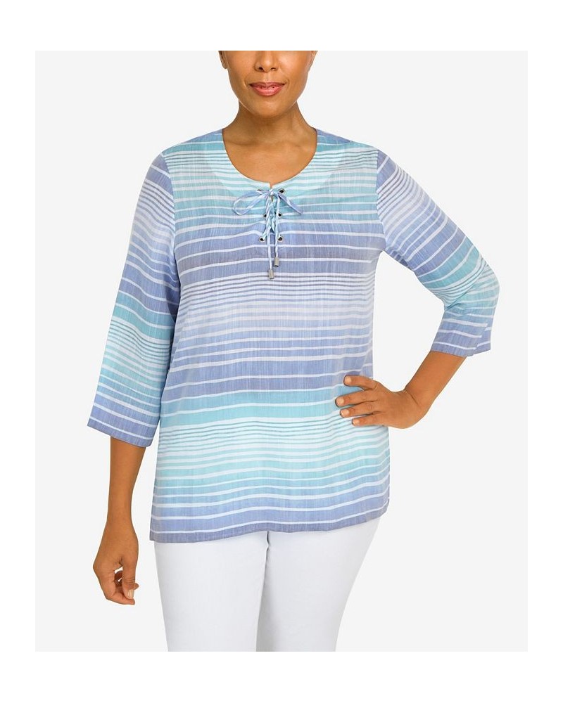 Petite Set Sail Lace Up Stripe Woven Top Multi $34.75 Tops