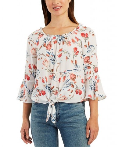 Juniors' Bell Sleeve Floral Blouse Pat A $13.28 Tops