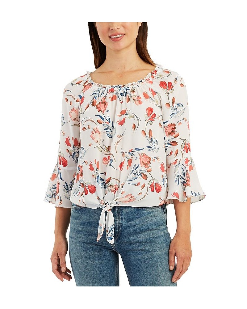 Juniors' Bell Sleeve Floral Blouse Pat A $13.28 Tops