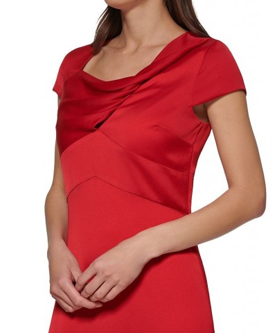 Women's Cap-Sleeve Scoop-Neck Satin Back Crepe Gown Scarlet $46.70 Dresses