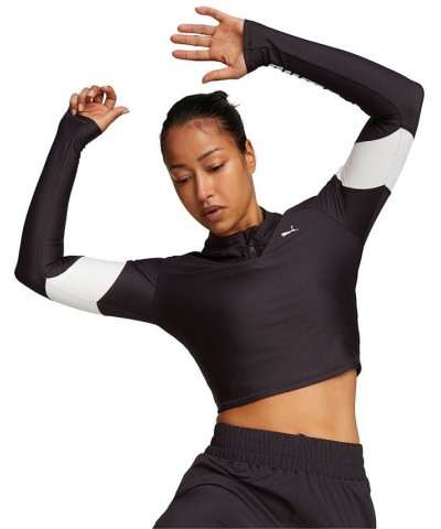 Women's Fit Eversculpt Quarter-Zip Long-Sleeve Top Puma Black $19.48 Tops