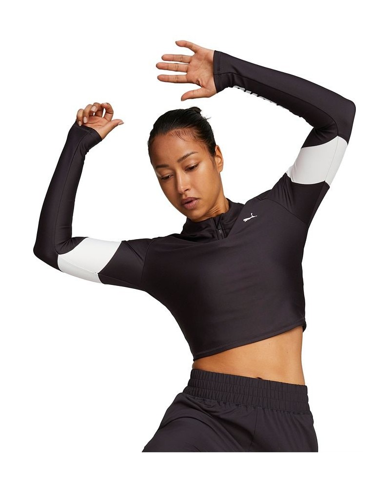 Women's Fit Eversculpt Quarter-Zip Long-Sleeve Top Puma Black $19.48 Tops