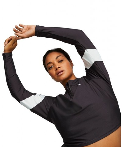 Women's Fit Eversculpt Quarter-Zip Long-Sleeve Top Puma Black $19.48 Tops