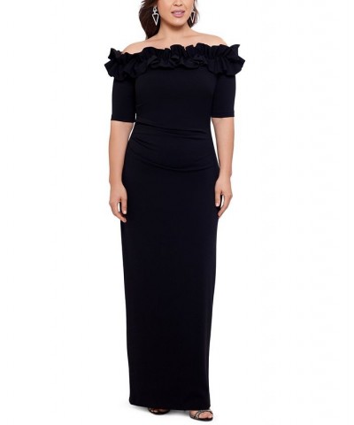 Plus Size Ruffled Off-The-Shoulder Gown Black $101.01 Dresses