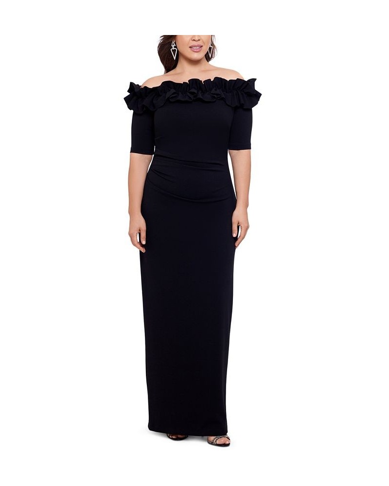 Plus Size Ruffled Off-The-Shoulder Gown Black $101.01 Dresses