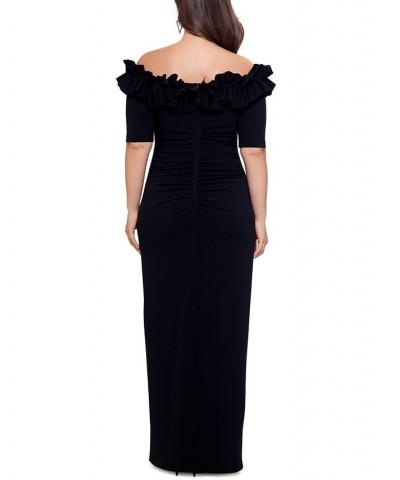 Plus Size Ruffled Off-The-Shoulder Gown Black $101.01 Dresses