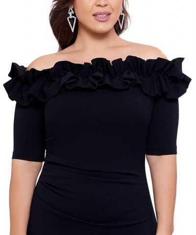 Plus Size Ruffled Off-The-Shoulder Gown Black $101.01 Dresses