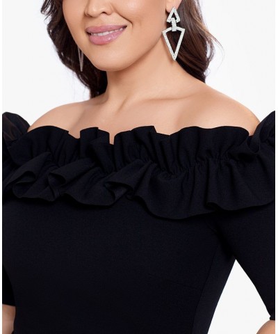 Plus Size Ruffled Off-The-Shoulder Gown Black $101.01 Dresses