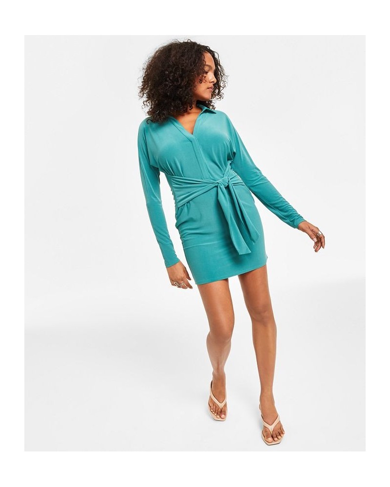 Women's Long-Sleeve Tie-Waist Dress Green $17.47 Dresses