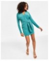 Women's Long-Sleeve Tie-Waist Dress Green $17.47 Dresses