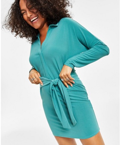 Women's Long-Sleeve Tie-Waist Dress Green $17.47 Dresses