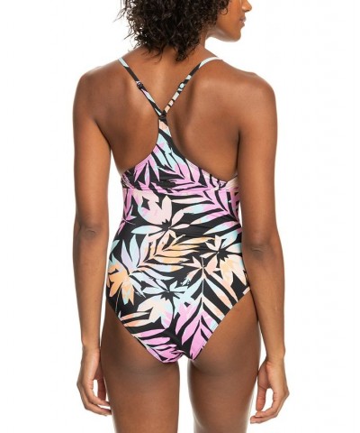 Juniors' Floral-Print Active One-Piece Swimsuit Anthracite Zebra Jungle $50.00 Swimsuits