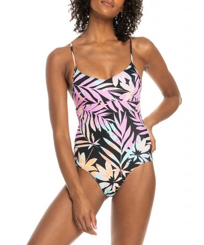 Juniors' Floral-Print Active One-Piece Swimsuit Anthracite Zebra Jungle $50.00 Swimsuits