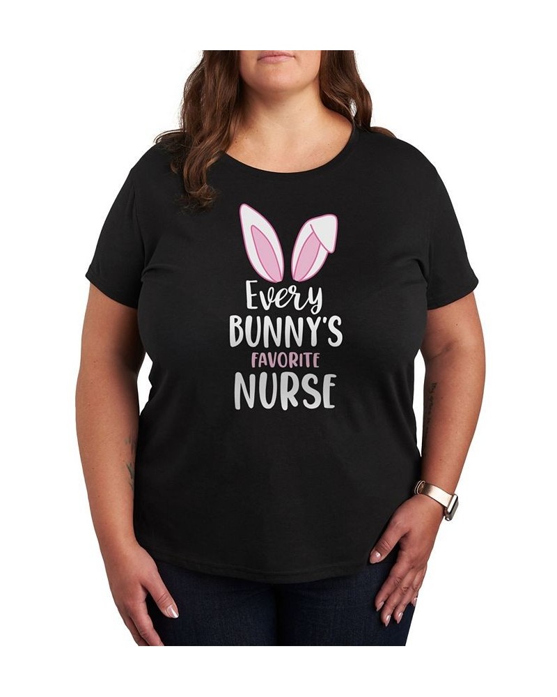 Trendy Plus Size Bunny Graphic T-shirt Black $22.23 Tops