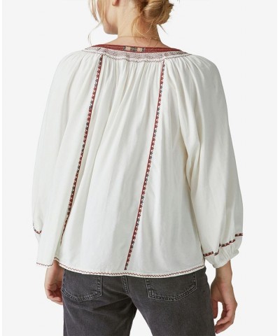 Long Sleeve Embroidered Peasant Blouse Whitecap Gray $27.37 Tops