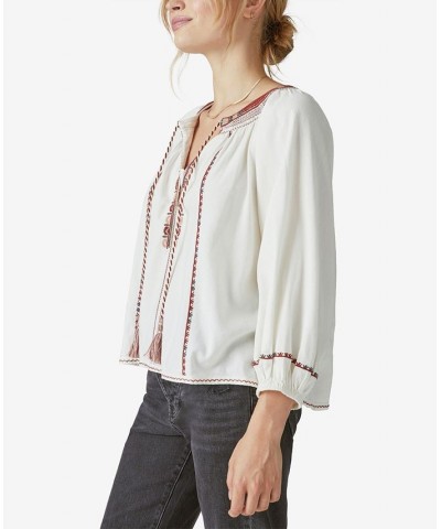 Long Sleeve Embroidered Peasant Blouse Whitecap Gray $27.37 Tops