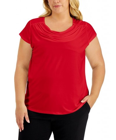 Plus Size Short-Sleeve Cowl-Neck Top Red $36.57 Tops