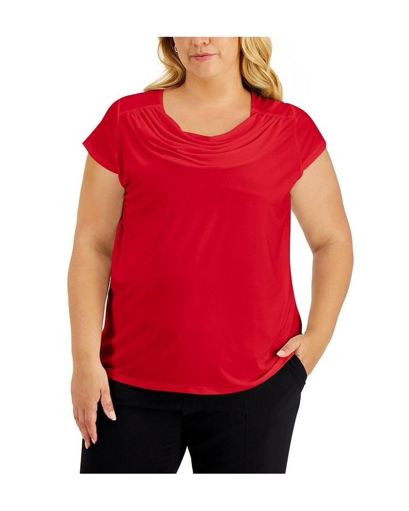 Plus Size Short-Sleeve Cowl-Neck Top Red $36.57 Tops