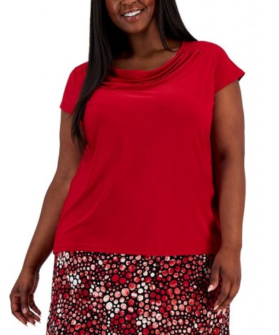 Plus Size Short-Sleeve Cowl-Neck Top Red $36.57 Tops