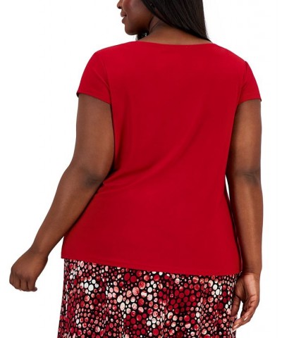 Plus Size Short-Sleeve Cowl-Neck Top Red $36.57 Tops